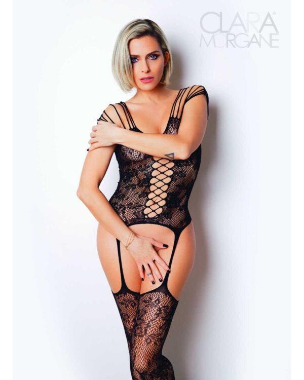 Le numéro 10 bodystocking Clara Morgane - Noir