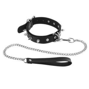 Collier à pointes métal et laisse Fétish Tentation