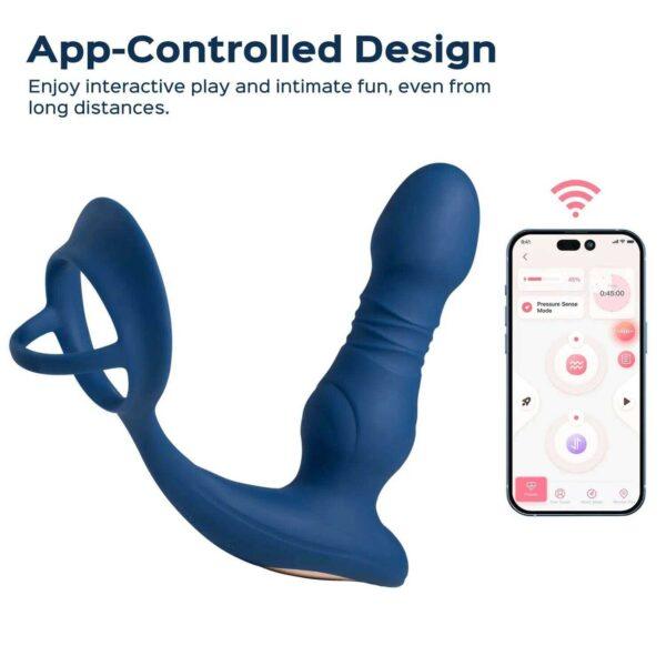 Cyrus - Vibromasseur de prostate va et vient contrôlé par application - Bleu – Image 9