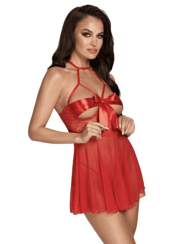 Sexy Kiss 247 babydoll et ruban de satin - Rouge – Image 3