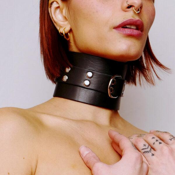 Choker minerve en cuir épais Noir
