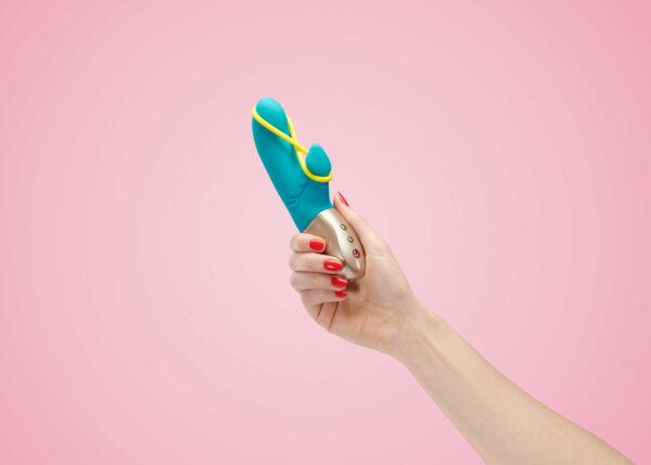 Amorino - Vibromasseur Rabbit silencieux - Pétrole et jaune fluo – Image 6
