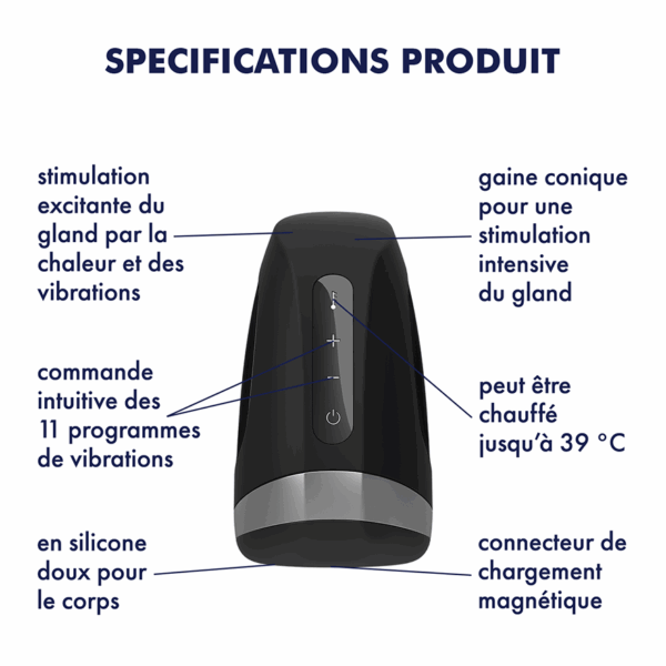 Men Heat Vibration - Noir et Argent Masturbateur Satisfyer – Image 3