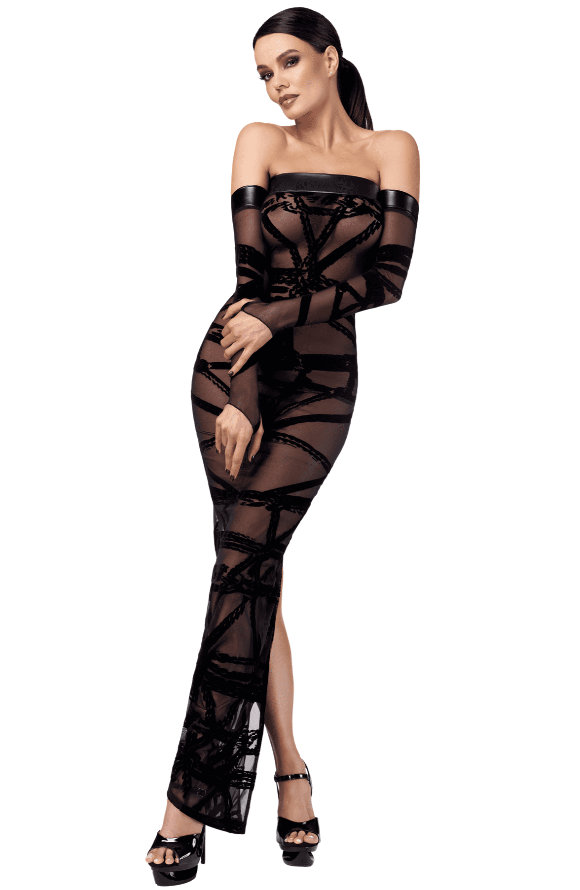 F358 Bondesque Opera Robe longue épaule décolletée