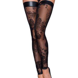 F243 Bas en tulle avec broderie flock à motifs