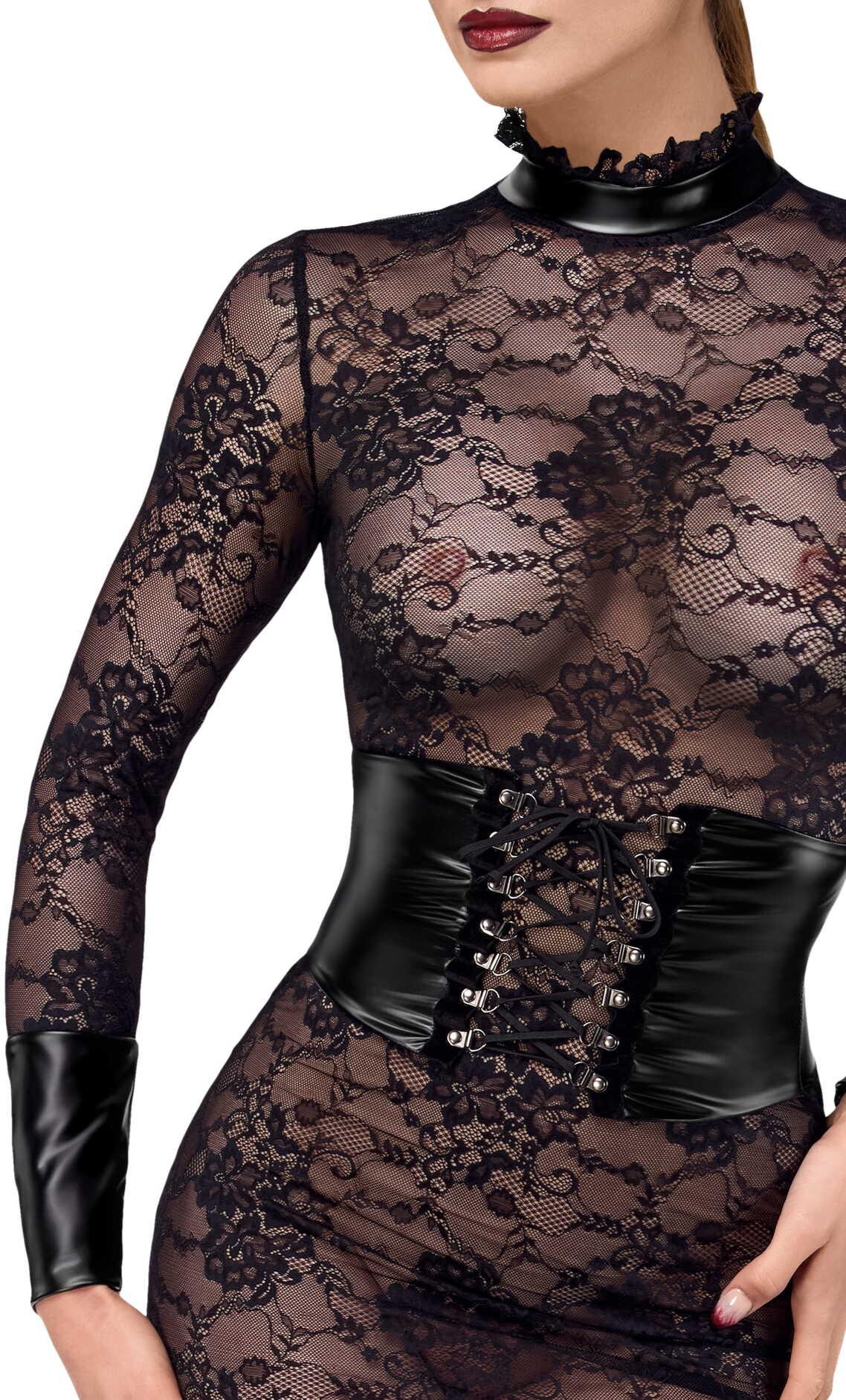 F375 Noirelle Robe corset mi-longue en dentelle – Image 7