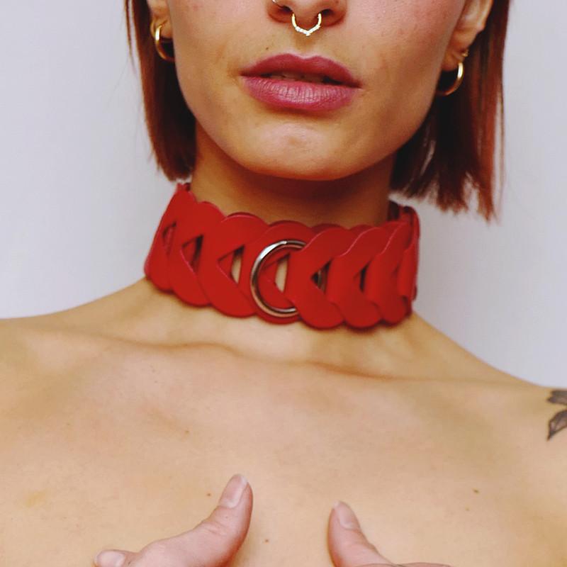 Collier en cuir tressé Rouge