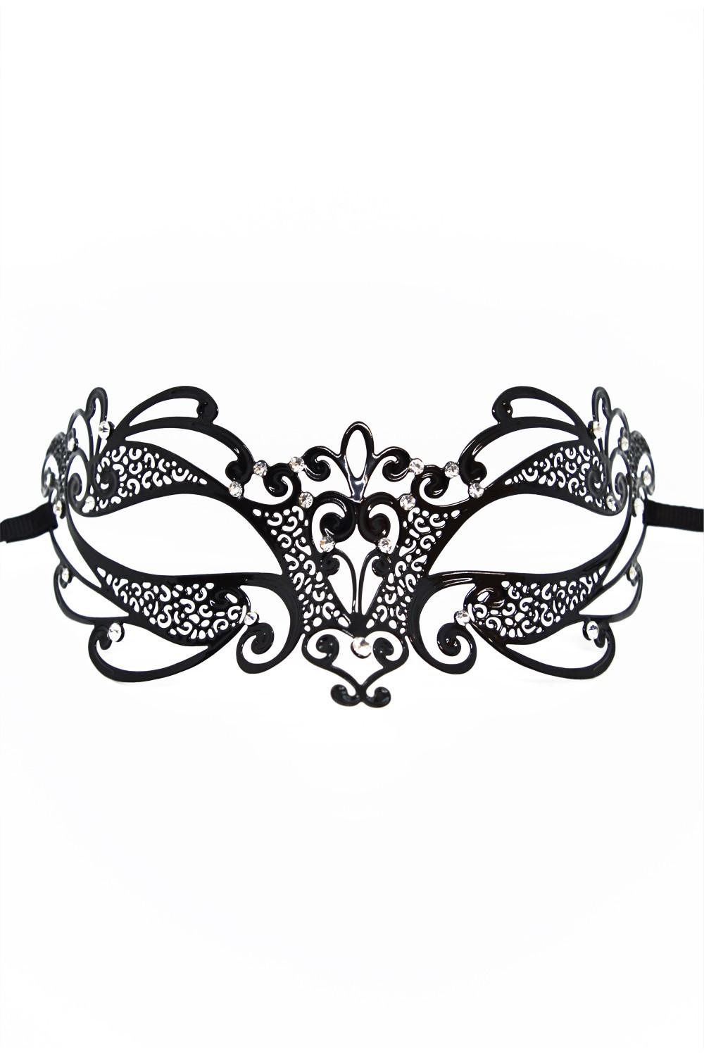 Masque vénitien Gaia rigide noir avec strass