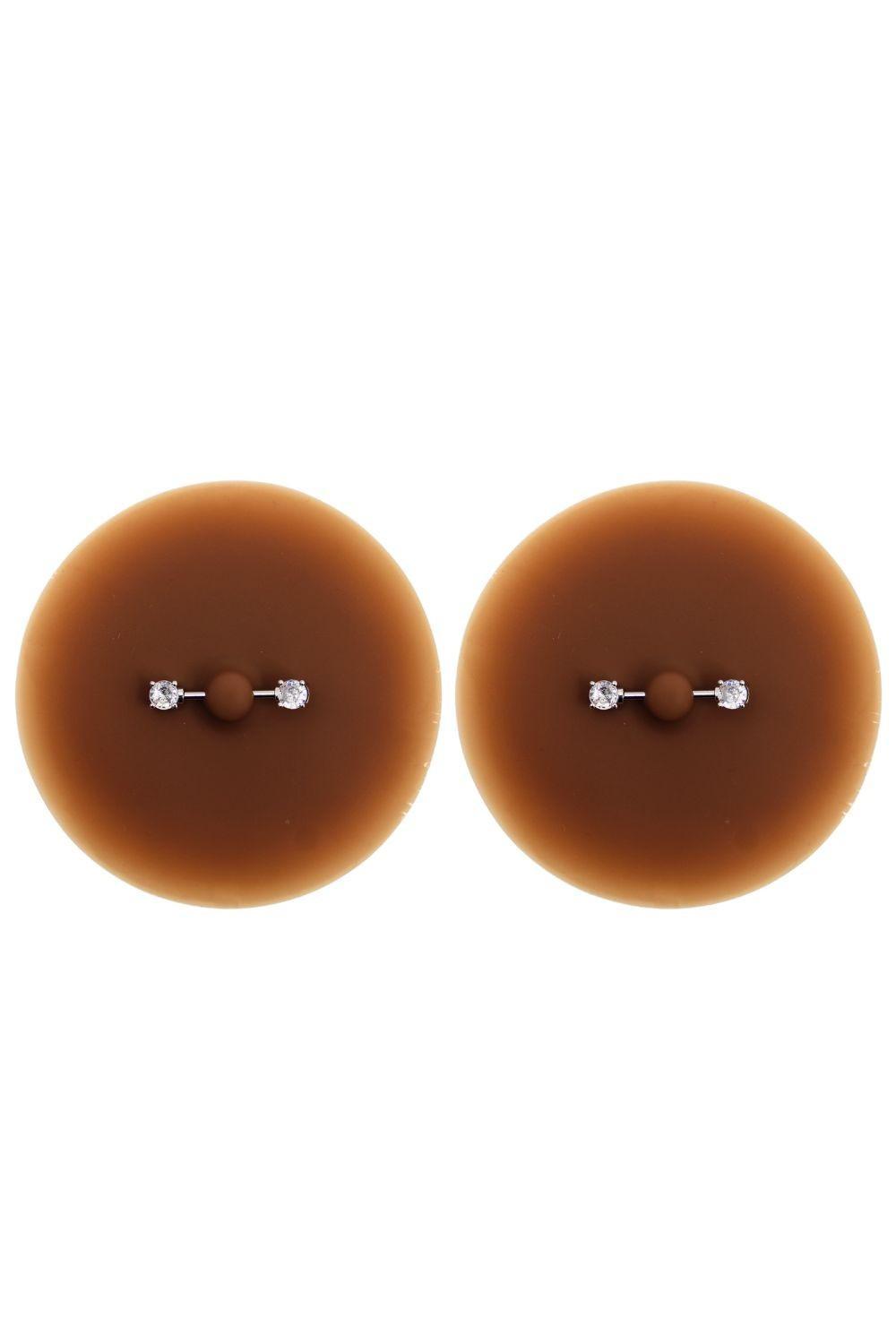 Paire de cache-tétons piercing barre faux diamant peau foncée