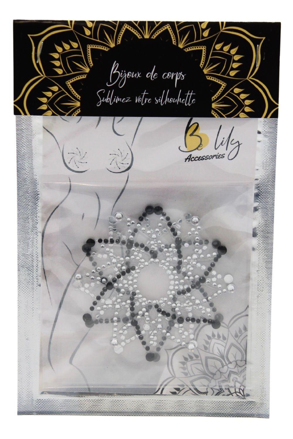 Paire de cache tétons adhésifs strass noir et blanc