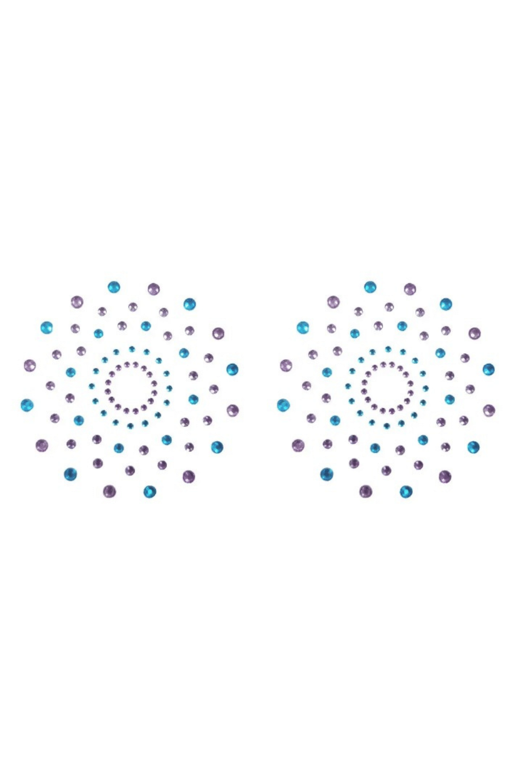 Paire de cache tétons adhésifs strass bleu et violet