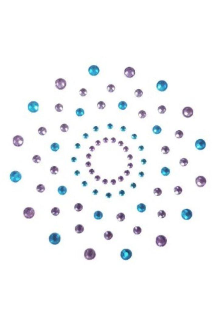 Paire de cache tétons adhésifs strass bleu et violet