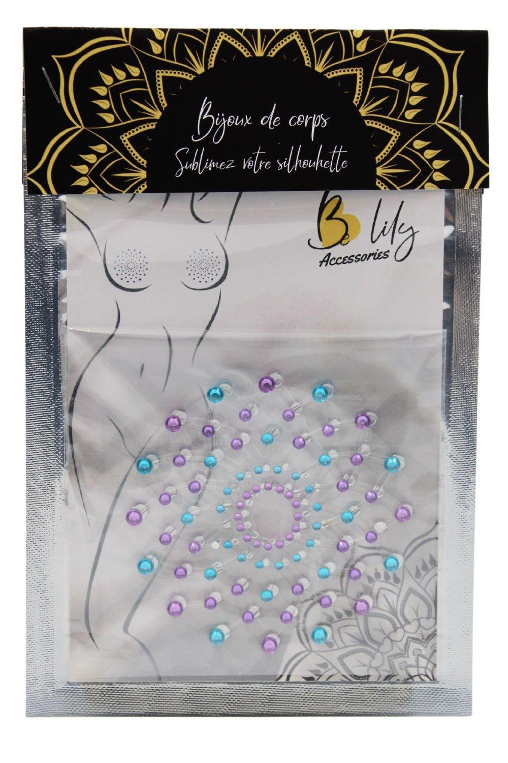 Paire de cache tétons adhésifs strass bleu et violet