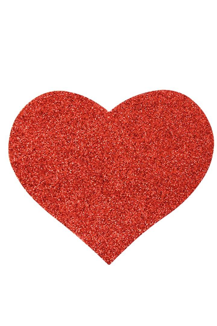 Paire de cache tétons adhésifs coeur pailleté rouge