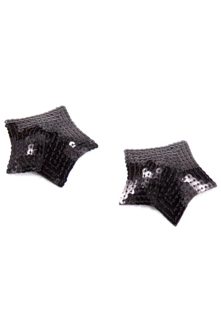 Paire de cache tétons adhésifs étoile pailletée sequin noir