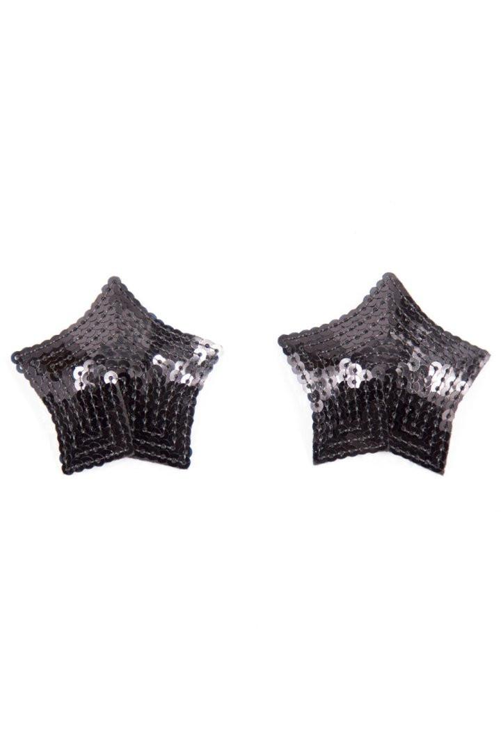 Paire de cache tétons adhésifs étoile pailletée sequin noir