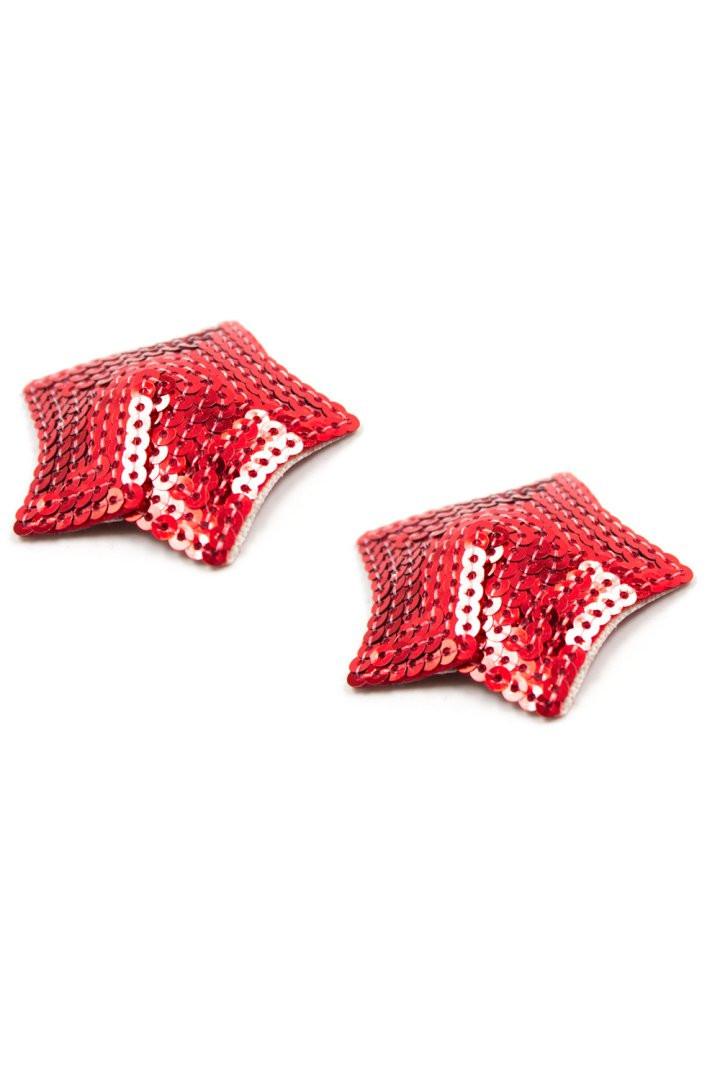 Paire de cache tétons adhésifs étoile pailletée sequin rouge