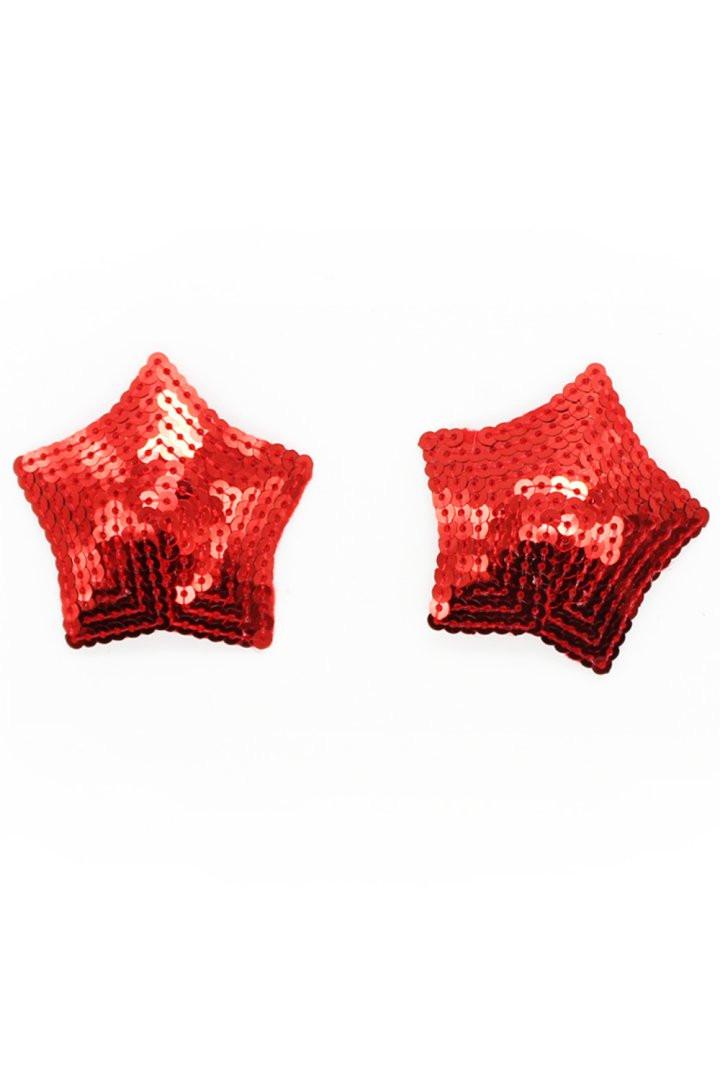 Paire de cache tétons adhésifs étoile pailletée sequin rouge