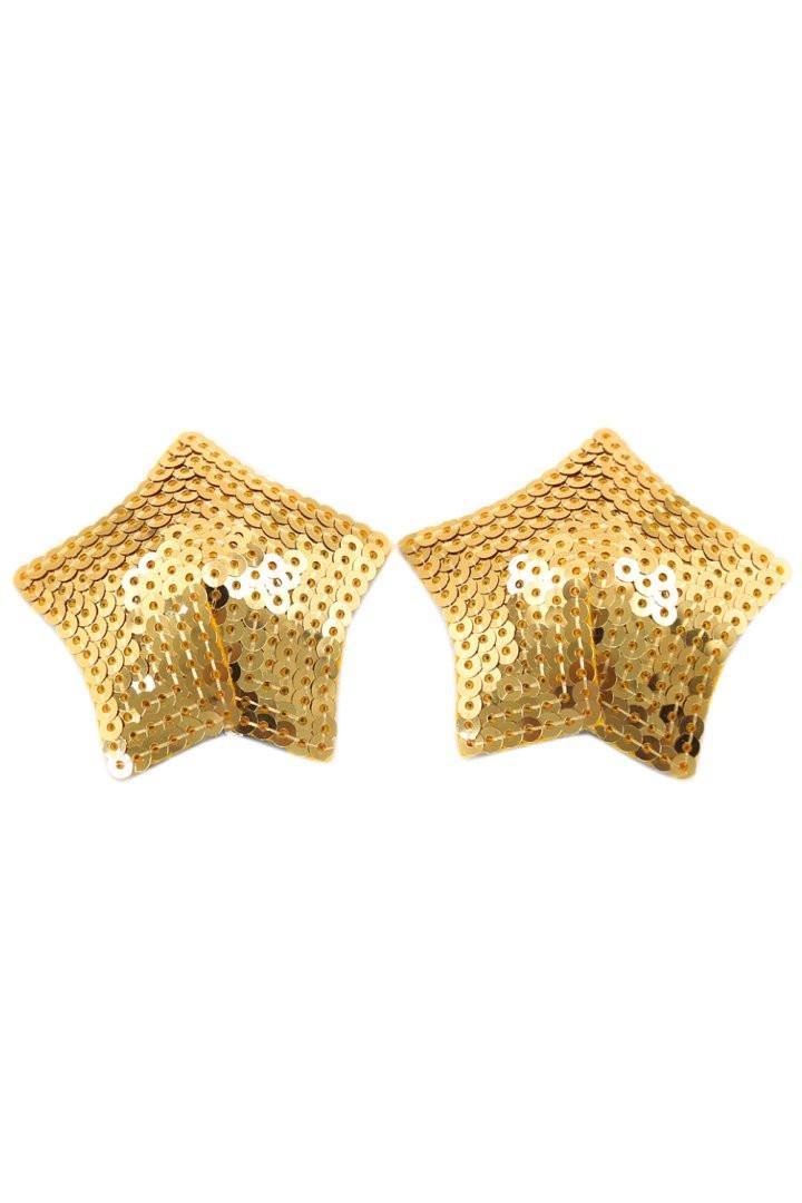 Paire de cache tétons adhésifs étoile pailletée sequin doré