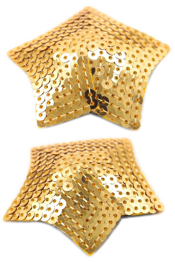 Paire de cache tétons adhésifs étoile pailletée sequin doré