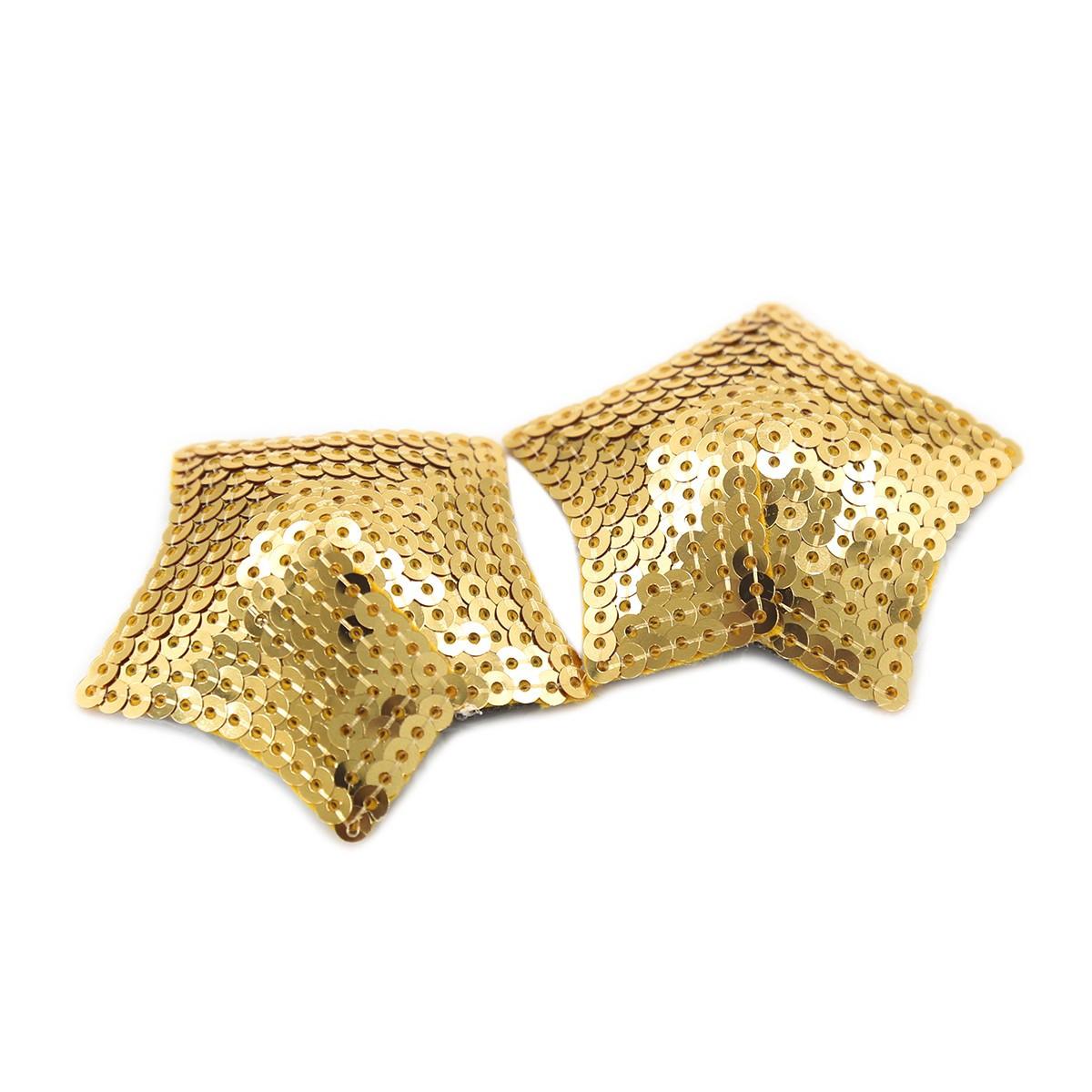 Paire de cache tétons adhésifs étoile pailletée sequin doré