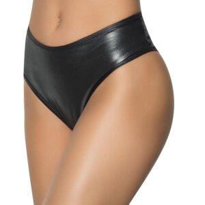 String bande large en wetlook noir, taille haute, tissu fronçé à l&rsquo;arrière