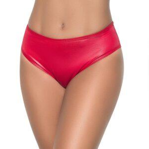 String bande large en wetlook rouge, taille haute, tissu fronçé à l&rsquo;arrière