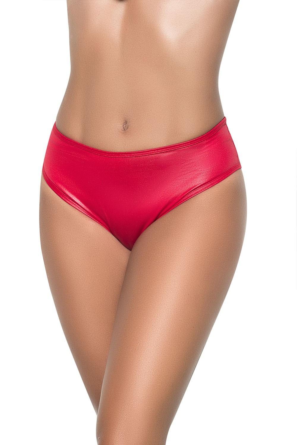 String bande large en wetlook rouge, taille haute, tissu fronçé à l’arrière