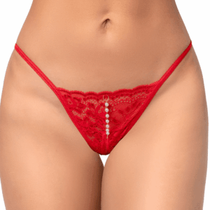 String ouvert rouge en dentelle avec perle suspendue
