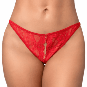 String sexy rouge en dentelle avec chaînes