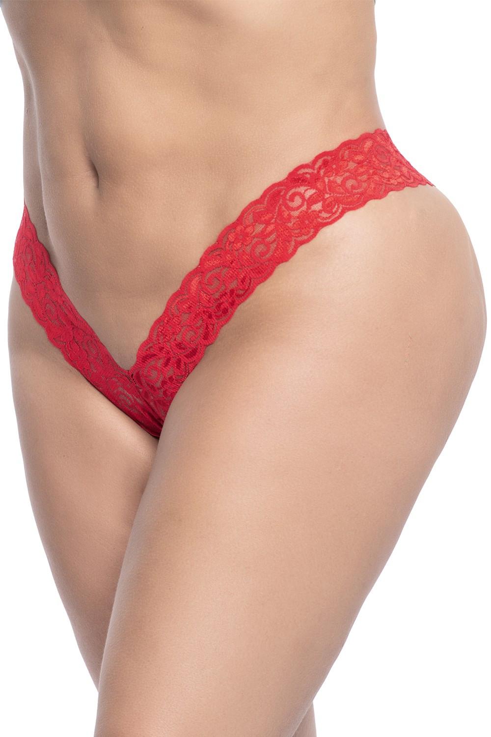 String brésilien rouge en dentelle grande taille