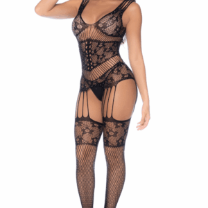 Combinaison noire en résille avec strass