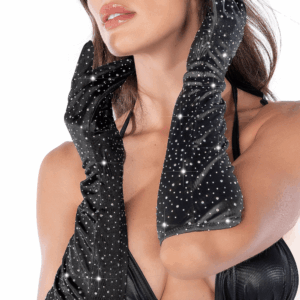 Une paire de gants satinés noirs avec strass – Mapalé