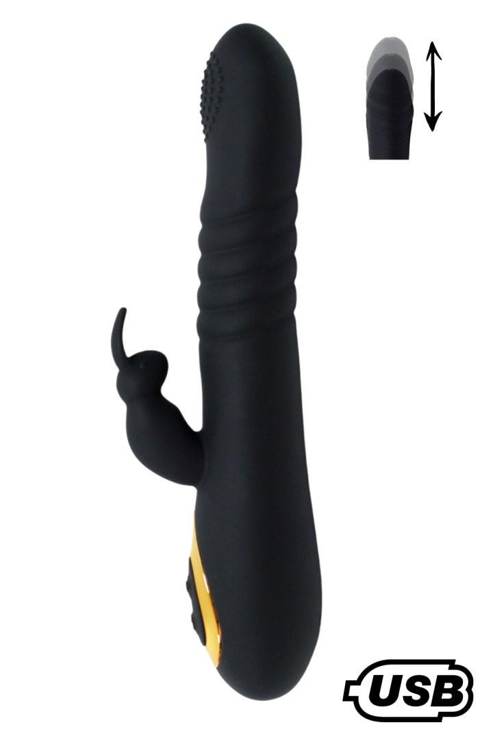 TWIST 2 Noir, Vibromasseur Rabbit va-et-vient USB en silicone médical, doté de 18 modes de stimulation
