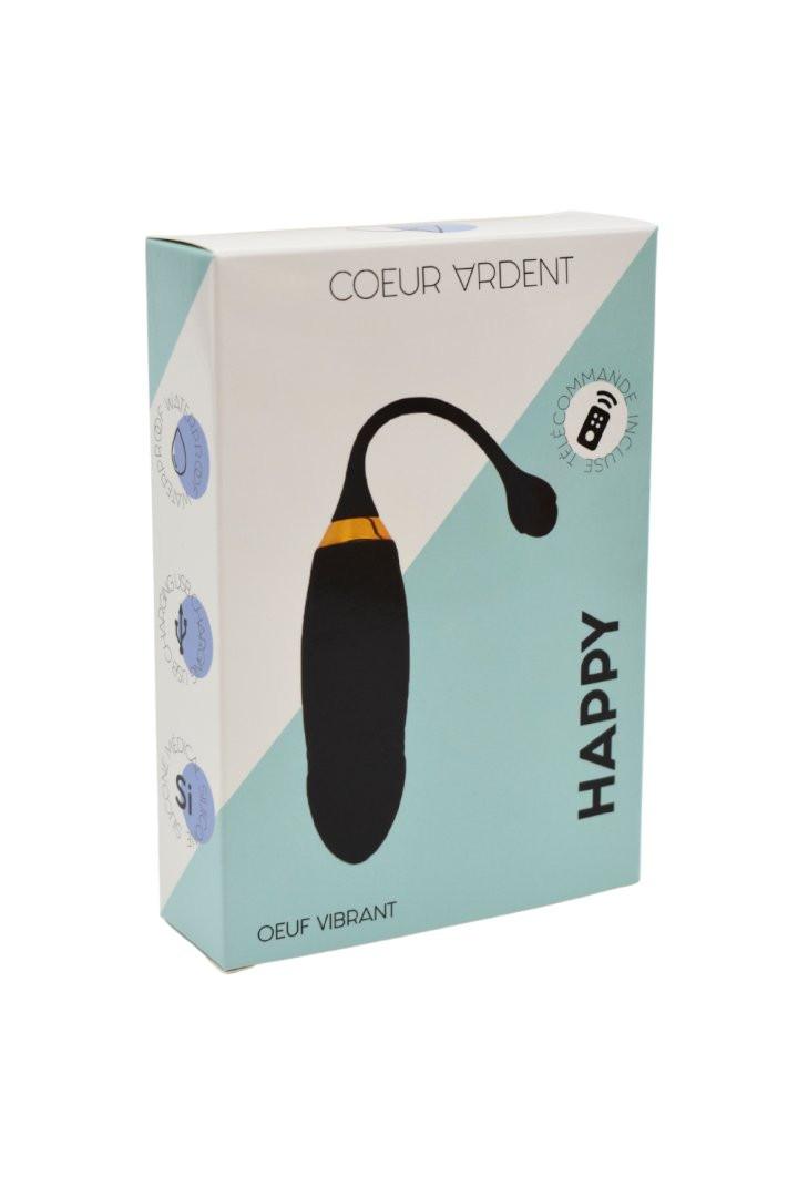 HAPPY, Un Œuf vibrant long USB avec télécommande, dans un silicone médical doux et lisse