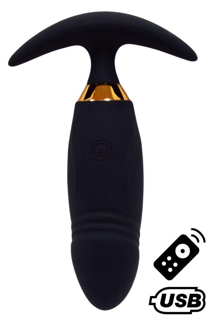 PEACH, Plug Vibrant noir long USB avec télécommande, dans un silicone médical doux et lisse