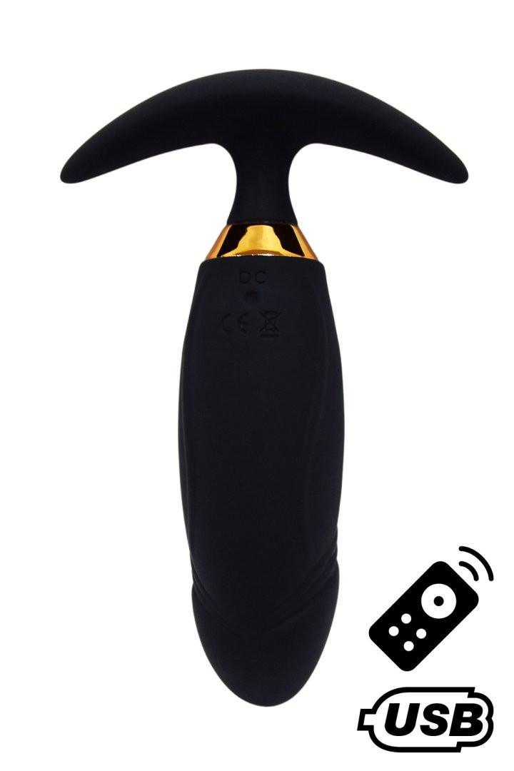 PEACH, Plug Vibrant noir long USB avec télécommande, dans un silicone médical doux et lisse