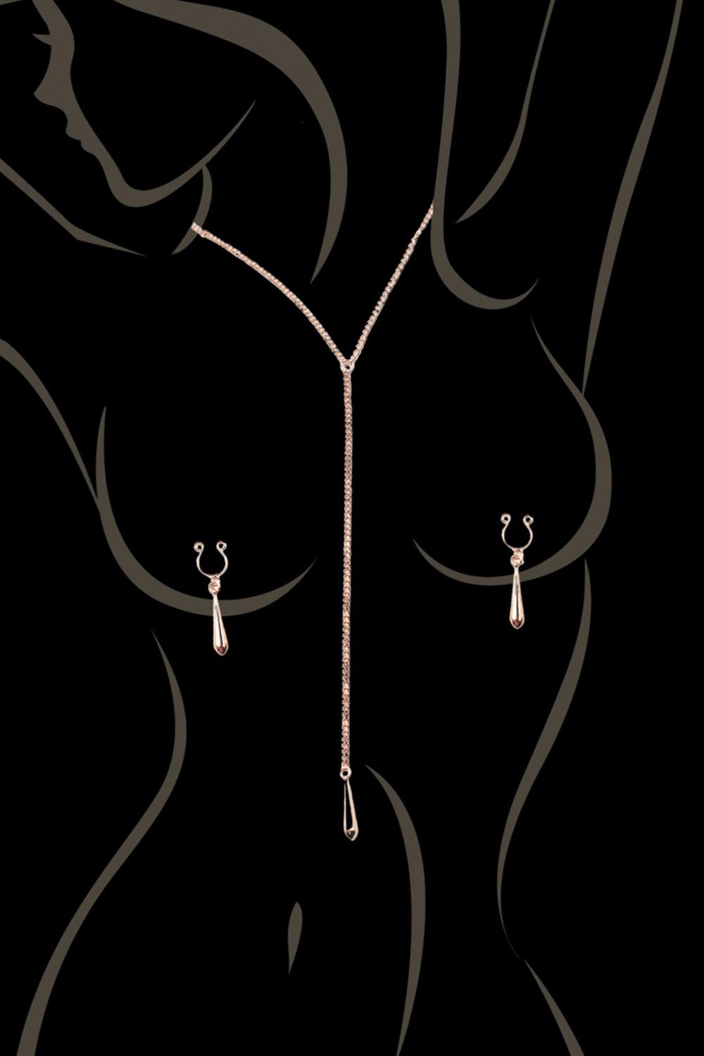 bijoux de corps, pinces de seins goutte et tour de cou chainette