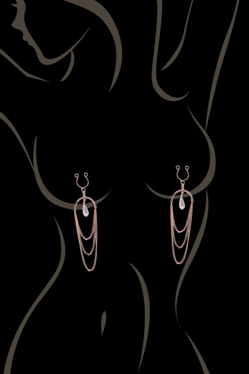 Bijoux de seins avec 3 chainettes doré rose et une perle