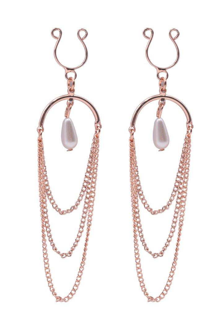 Bijoux de seins avec 3 chainettes doré rose et une perle