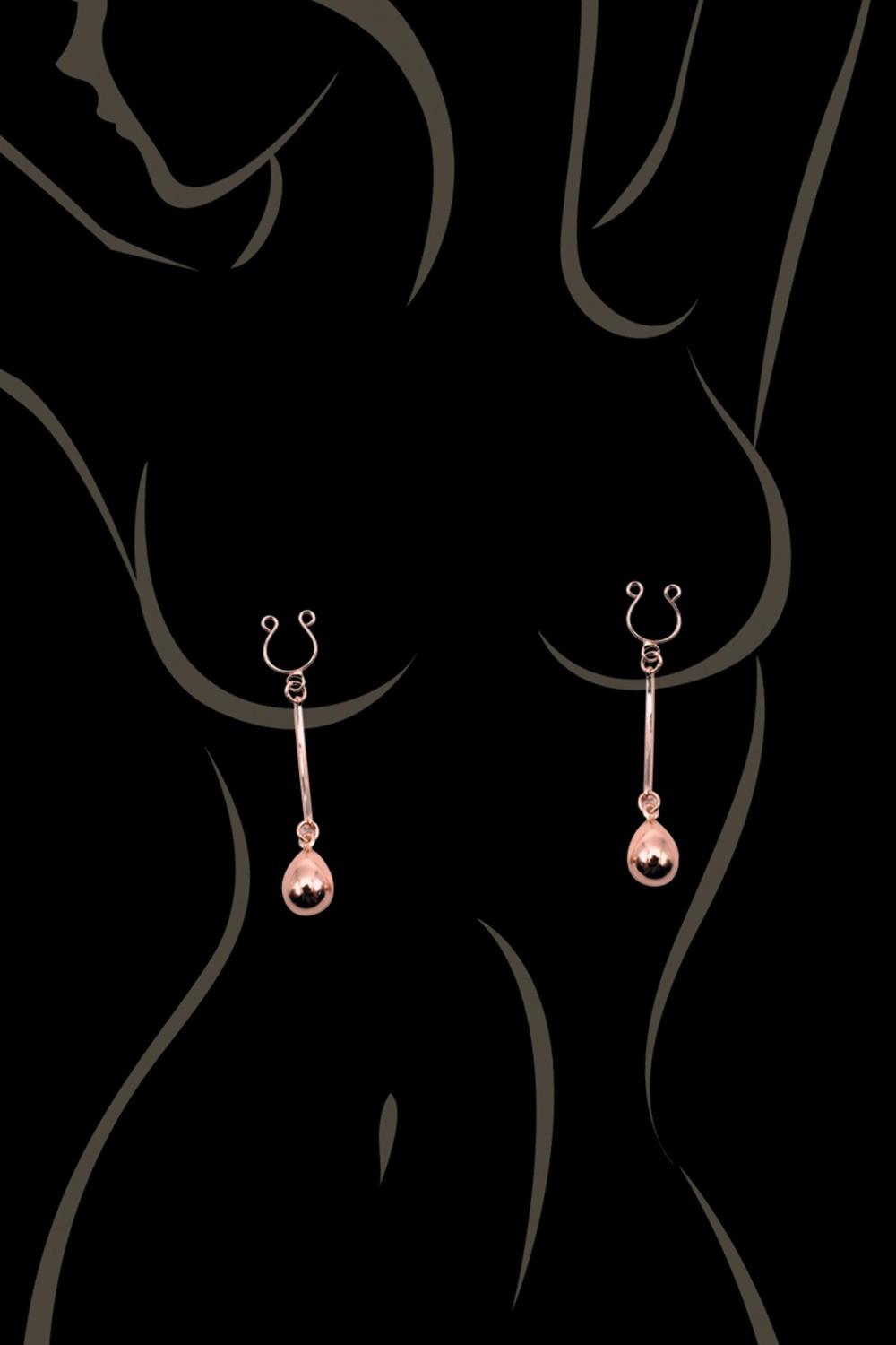 Bijou pince téton, forme perle doré rose