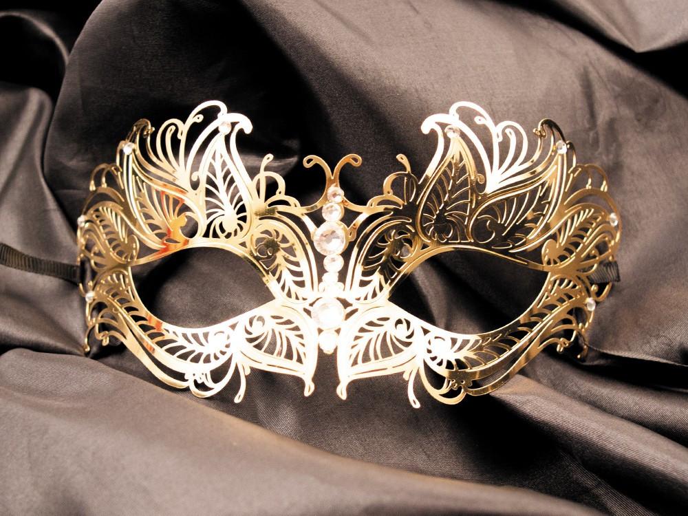 Masque vénitien Greta rigide doré avec strass