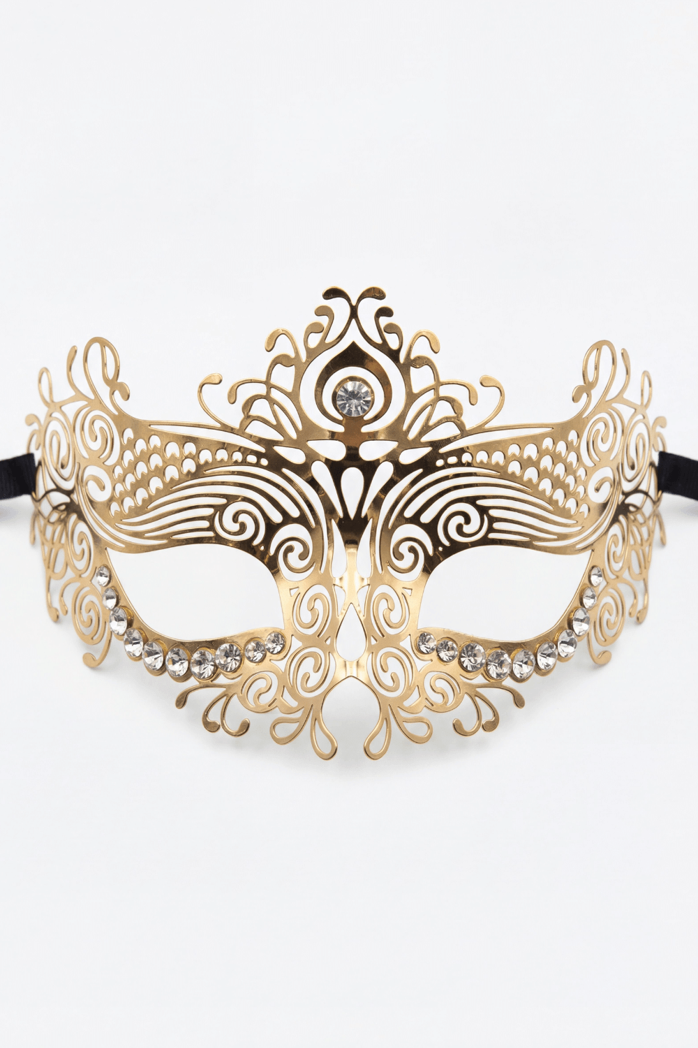 Masque vénitien Ornella rigide doré avec strass