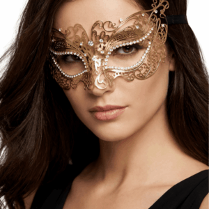 Masque vénitien Alba rigide doré avec strass