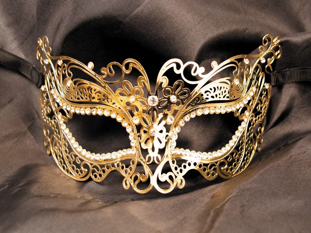 Masque vénitien Alba rigide doré avec strass