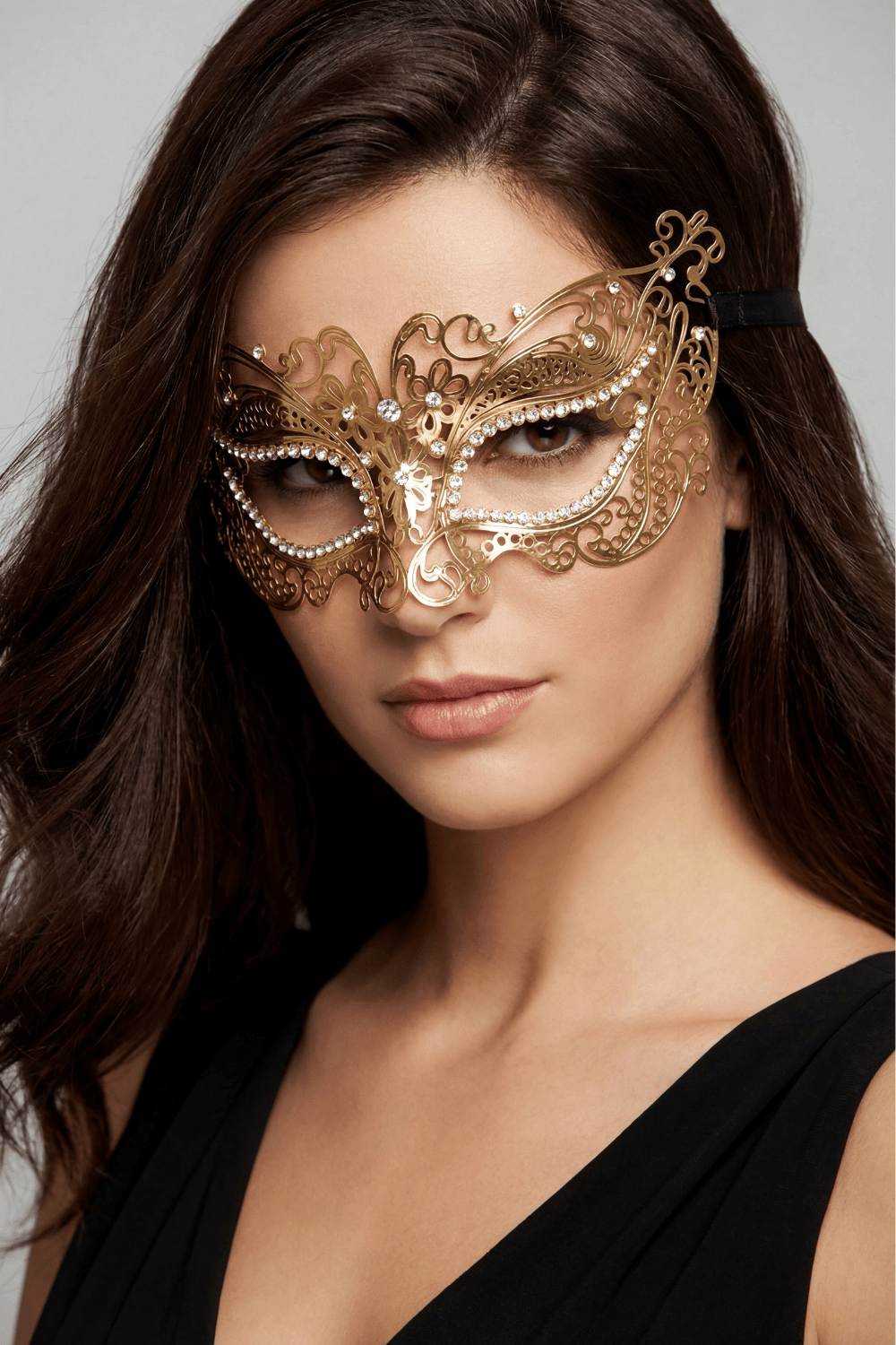 Masque vénitien Alba rigide doré avec strass