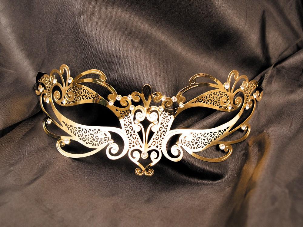 Masque vénitien Gaia rigide doré avec strass