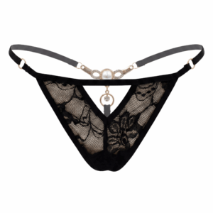 String noir avec bijou perle strass dorés