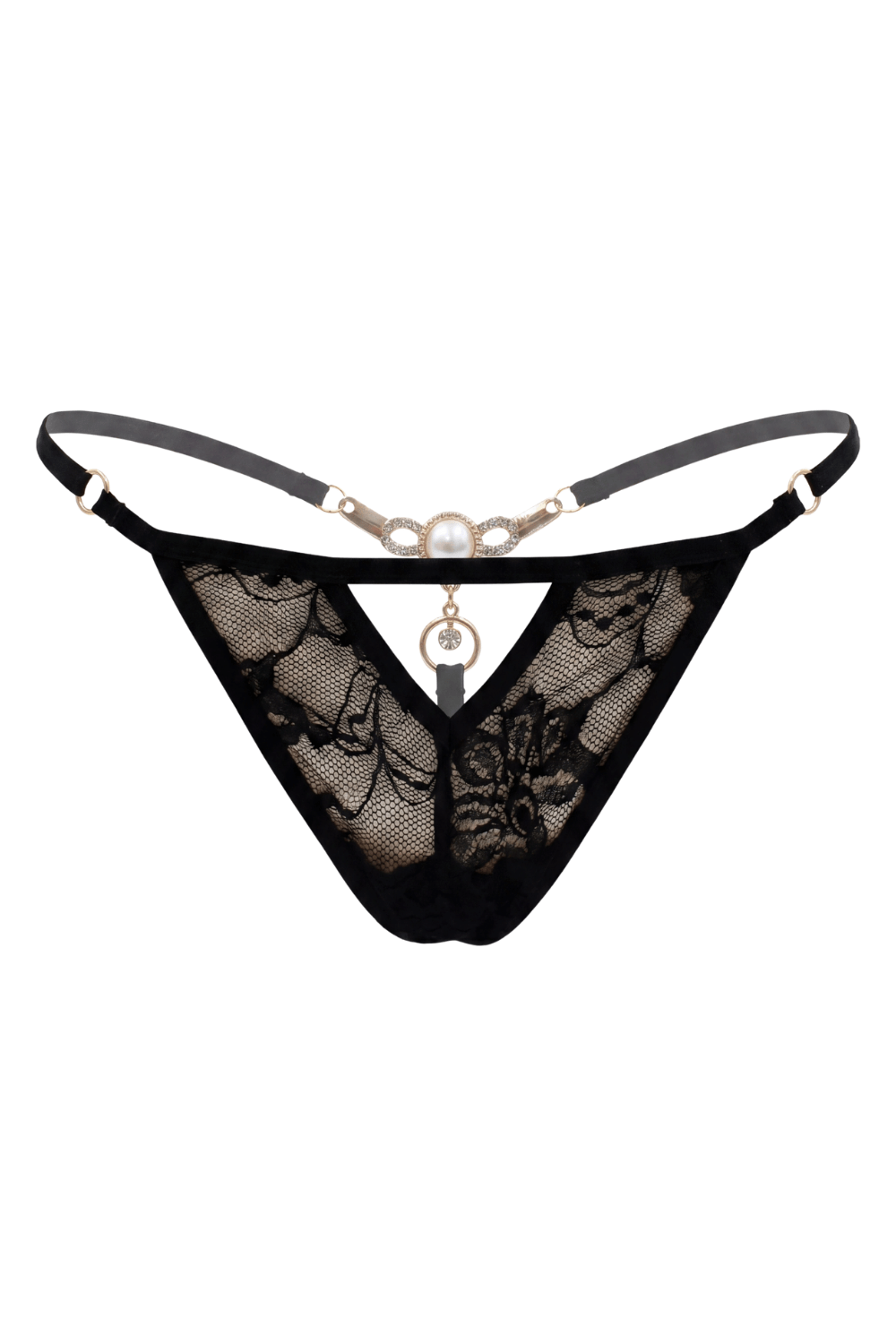 String noir avec bijou perle strass dorés