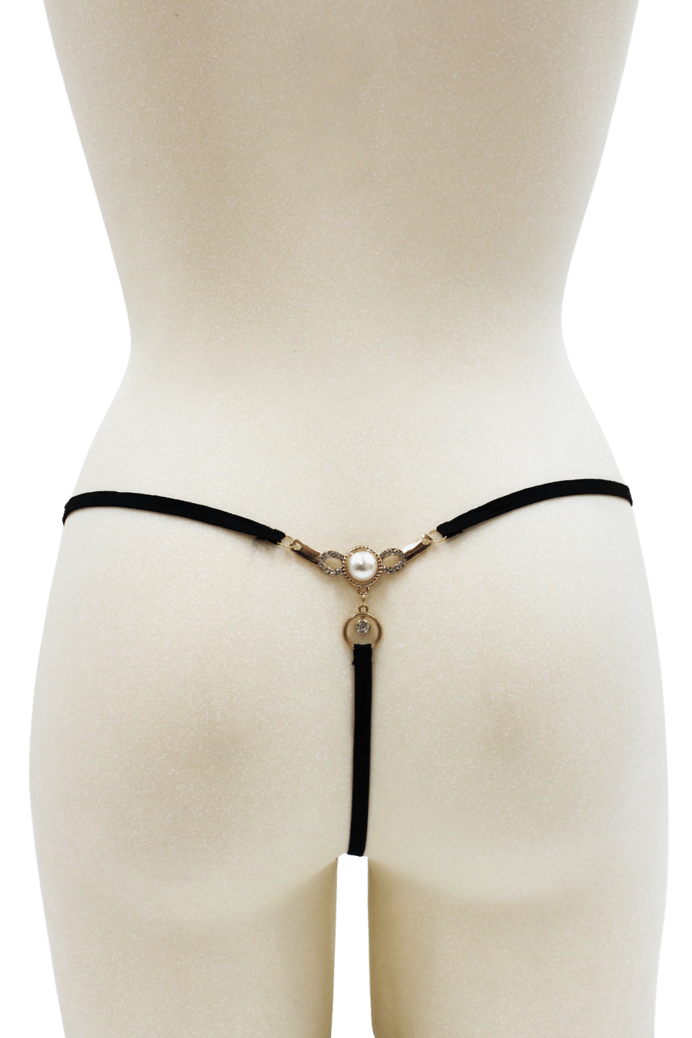 String noir avec bijou perle strass dorés